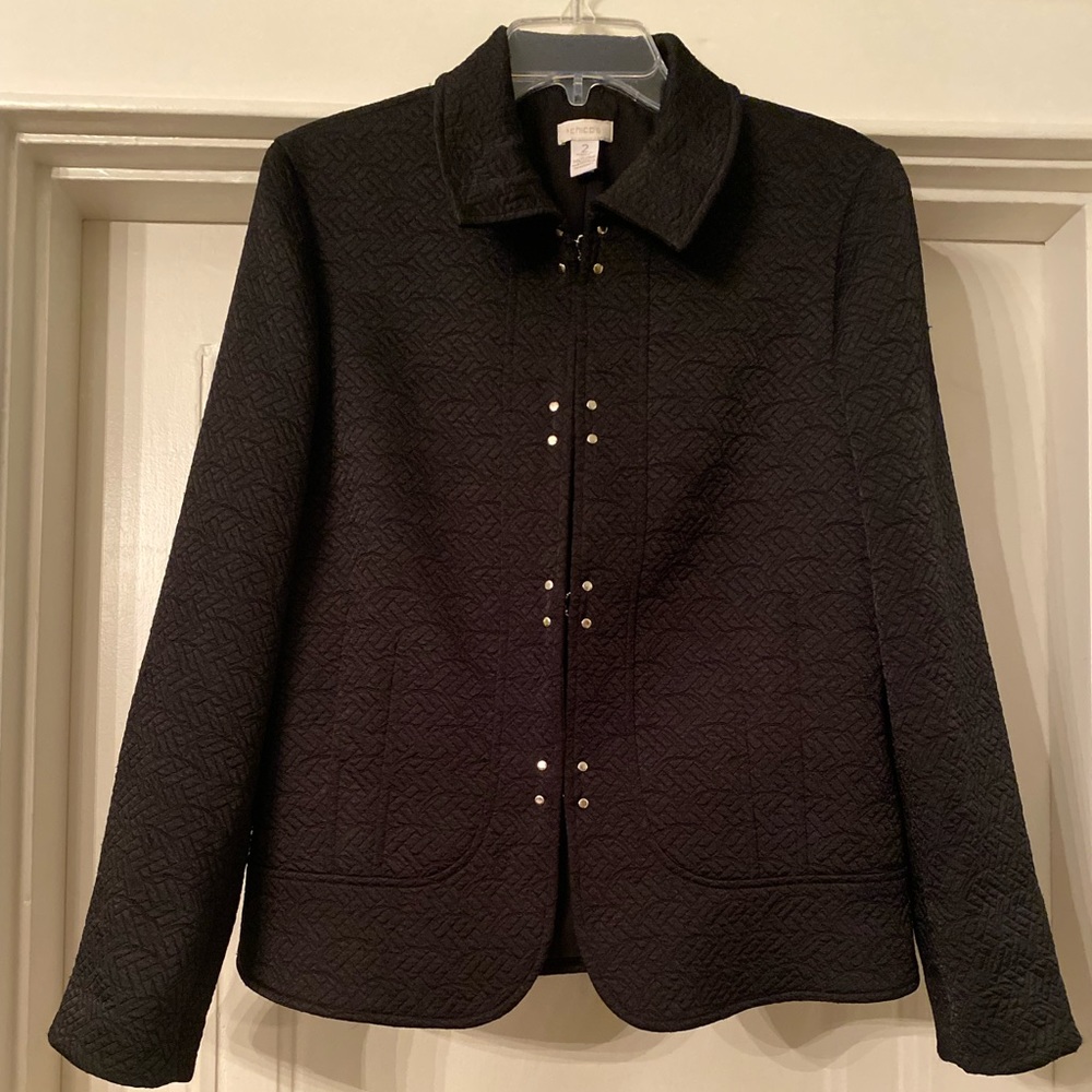 Chicos Black Jacket With Silver Metallic Detail Size 2
